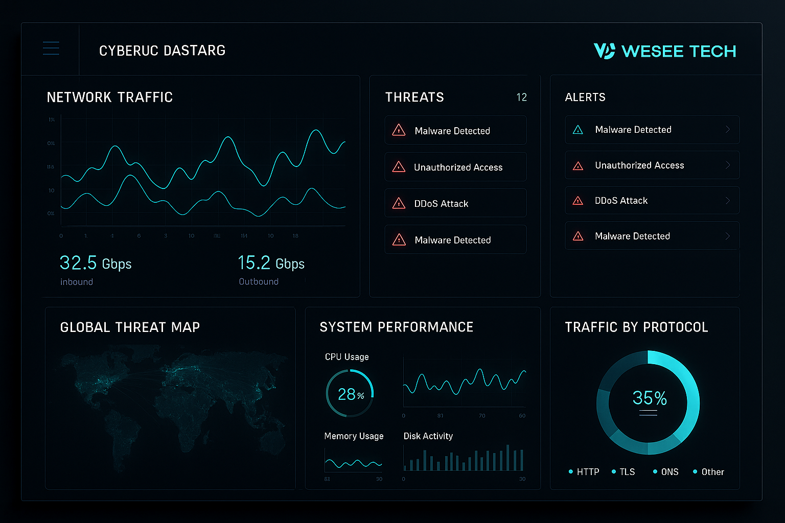 Cyber Dashboards made by WESEE TECH with simple system and good looking layout with high software engineer